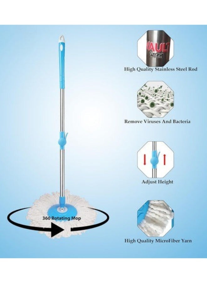 Rotating Spin Mop for Home Use – Microfiber Mop Head with Stainless Steel Adjustable Handle – Washable, Reusable, Flexible Base for Tight Corners, Furniture, Kitchens, Bathrooms & Living Rooms - Image 4